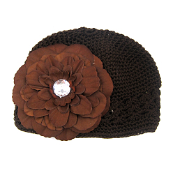 Coconut Brown Handmade Crochet Baby Beanie Costume Photography Props, with Cloth Flowers, Coconut Brown, 180mm