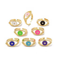 Mixed Color Evil Eye Clear Cubic Zirconia Wide Band Ring for Girl Women, Real 18K Gold Plated Brass Enamel Open Cuff Ring, Mixed Color, US Size 6 3/4(17.1mm)