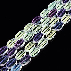 Violet Bleu Brins de perles de verre transparentes peintes, ovale, bleu violet, 10x6x3mm, Trou: 1mm, Environ 54~60 pcs/chapelet, 20.47~23.62'' (52~60 cm)