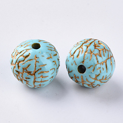 Dark Turquoise Plating Acrylic Beads, Golden Metal Enlaced, Round, Dark Turquoise, 16x15mm, Hole: 2.5mm, about 218pcs/500g