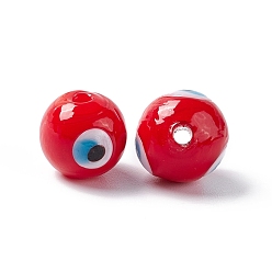 Red Handmade Evil Eye Lampwork Beads, Round, Red, 12~12.5mm, Hole: 1.6mm