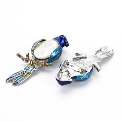 Floral White Natural White Shell Eagle Brooch with Enamel, Alloy Lapel Pin with Loop for Backpack Clothes Pendant Jewelry, Cadmium Free & Lead Free, Blue, Floral White, 68.5x31x12mm, Hole: 5.5x7mm, Pin: 0.7mm