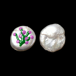 Orchid Baroque Natural Keshi Pearl Beads, with Enamel, Freshwater Pearl, Oval, Orchid, 11~14x10.5~12x5~6.5mm, Hole: 0.6mm