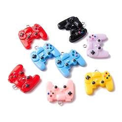 Mixed Color Opaque Resin Pendants, with Platinum Tone Iron Loop, Game Controller, Mixed Color, 24x26x7mm, Hole: 2mm