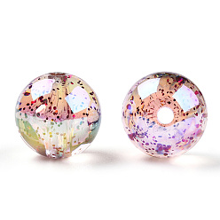 Orchid UV Plating Rainbow Iridescent Acrylic Beads, Bead in Bead with Glitter Powder, Round, Orchid, 16x15.5mm, Hole: 2.7mm