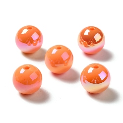 Naranja Cuentas de acrílico iridiscente arcoíris chapadas en uv, rondo, naranja, 15~15.5x15.5~16 mm, agujero: 2.7 mm