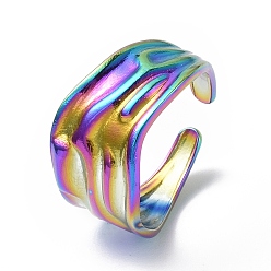 Rainbow Color Placage ionique (ip) 304 anneau de manchette ouvert en acier inoxydable pour femme, couleur arc en ciel, diamètre intérieur: 16 mm