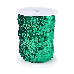 Green Olycraft Plastic Paillette Elastic Beads, Sequins Beads, Ornament Accessories, 3 Rows Paillette Roll, Flat Round, Green, 25x1.5mm, 10m/roll