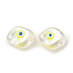 Amarillo Perlas de vidrio transparentes, con esmalte, ojo de caballo con patrón de mal de ojo, amarillo, 20x16x9.5 mm, agujero: 1.4 mm