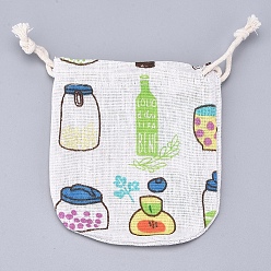 Others Burlap Pouches Gift Storage Bags, Candy Treat Party Packing Bags, with Polyester Drawstring Cord, Milk Bottle Pattern, 11.5x11cm