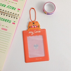 Tiger Plastic Photocard Sleeve Keychain, with Rectangle Clear Window and Random Color Ball Chains, Rectangle, Orange Red, Tiger Pattern, 104x76mm, Inner Diameter: 94x70mm