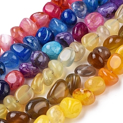 Mixed Color Natural Agate Beads Strands, Tumbled Stone, Dyed & Heated, Nuggets, Mixed Color, 8~16x9~13x9~12mm, Hole: 1.4mm, about 36~42pcs/strand, 14.96 inch(38cm)