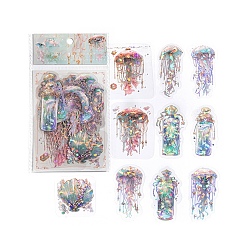 Colorful 20Pcs 10 Styles Laser Waterproof PET Jellyfish Decorative Stickers, Self-adhesive Decals, for DIY Scrapbooking, Colorful, 50~70mm, 2pcs/style