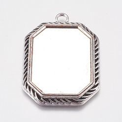 Antique Silver Tibetan Style Pendant Cabochon Settings, Cadmium Free & Lead Free, Rectangle, Antique Silver, about 56mm long, 40mm wide, 3mm thick, Hole: 4mm, Tray: 40x30mm