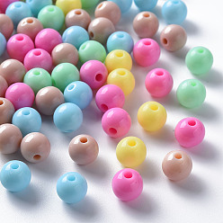 Mixed Color Opaque Acrylic Beads, Round, Mixed Color, 8x7mm, Hole: 2mm, about 111pcs/500g