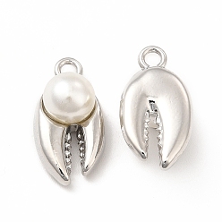 Platinum ABS Plastic Imitation Pearl Pendants, with Alloy Findings, Tooth Charm, Platinum, 18x9.5x8mm, Hole: 1.8mm