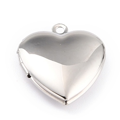 Stainless Steel Color 316 Stainless Steel Locket Pendants, Photo Frame Charms for Necklaces, Manual Polishing, Heart, Stainless Steel Color, 22.5x19x6mm, Hole: 1.6mm, Inner Diameter: 11.5x13.5mm