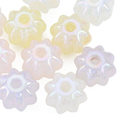 Mixed Color Rainbow Iridescent Plating Acrylic Beads, Glitter Beads, Flower, Mixed Color, 18.5x18.5x14mm, Hole: 3.5mm
