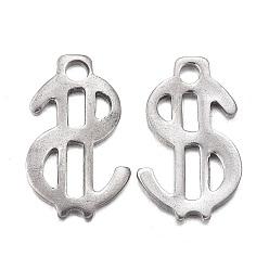 Stainless Steel Color 201 Stainless Steel Charms, Laser Cut, Dollar Sign, Stainless Steel Color, 11.5x7x0.8mm, Hole: 1.4mm