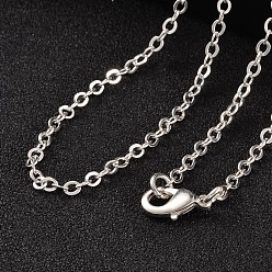 Серебро Латунные кабельные цепи ожерелья, с омаром застежками, серебряный цвет гальваническим, 18 дюйм