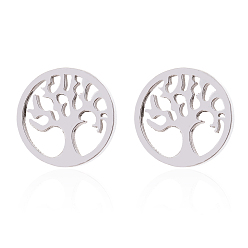 Stainless Steel Color 304 Stainless Steel Tree of Life Stud Earrings for Women, Stainless Steel Color, 10mm