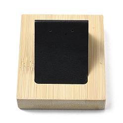 Negro Soportes de exhibición de aretes de madera rectangulares, con hierro inclinado cubierto con soporte de cuero pu para arete de un solo par que muestra, negro, 5.9x7.1x3.5 cm, agujero: 1 mm