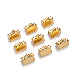 Oro Revestimiento iónico (ip) 304 extremos engarzados de cinta de acero inoxidable, dorado, 9.5x10.5 mm, agujero: 1.5x3 mm