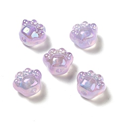Prune Placage uv perles acryliques irisées arc-en-ciel, empreinte de patte, prune, 13x15.5x10.5mm, Trou: 3mm