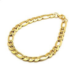 Golden Trendy 304 Stainless Steel Figaro Chain Bracelets, with Lobster Claw Clasps, Faceted, Golden, 8-5/8 inch(220mm), 7mm