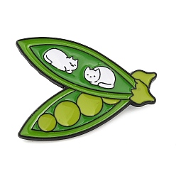 Green Pea Pod & Cat Enamel Pin, Electrophoresis Black Plated Alloy Badge for Backpack Clothes, Green, 26x35x1.5mm