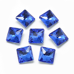 Cornflower Blue Pointed Back Glass Rhinestone Cabochons, Back Plated, Faceted, Square, Cornflower Blue, 8x8x3.5mm