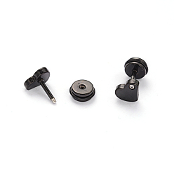 Gunmetal 304 Stainless Steel Heart Earlobe Plugs, Screw Back Earrings, with Rhinestone, Gunmetal, 8x6mm, Pin: 1mm