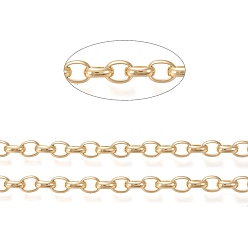 Chapado en Oro Real 18K Cadenas de cable de latón, con carrete, larga duración plateado, sin soldar, real 18 k chapado en oro, 8x6x2.5 mm, aproximadamente 16.4 pies (5 m) / rollo
