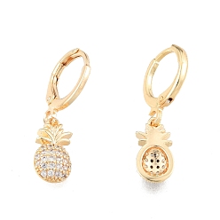 Real 18K Gold Plated Clear Cubic Zirconia Pineapple Dangle Leverback Earrings, Brass Jewelry for Women, Cadmium Free & Nickel Free & Lead Free, Real 18K Gold Plated, 26mm, Pin: 1mm