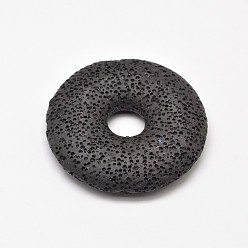 Black Natural Lava Rock Disc Big Pendants, Dyed, Black, 50x11mm, Hole: 10mm