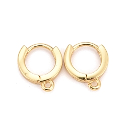 Real 18K Gold Plated Brass Huggie Hoop Earring Findings, with Horizontal Loop, Real 18K Gold Plated, 10 Gauge, 11.5x10x2.5mm, Hole: 1mm, Pin: 1mm