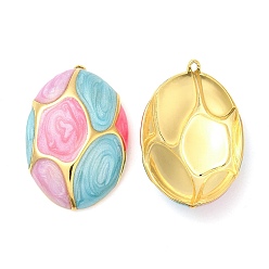 Pink Enamel Pendants, with 304 Stainless Steel Finding, Real 18K Gold Plated, Oval Charm, Pink, 32.5x21.5x5.8mm, Hole: 1.2mm