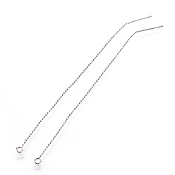 Platine Conclusions de boucle d'oreille en laiton, avec boucle, chaînes de perles, fil d'oreille, platine, 104x1mm, trou: 1.8 mm, broches: 0.8 mm