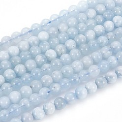 Aguamarina Hilos de perlas de color aguamarina naturales, rondo, 5~6 mm, agujero: 0.5 mm, sobre 65~70 unidades / cadena, 16 pulgada