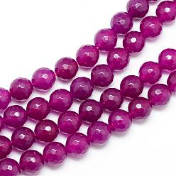 Средний Фиолетово-красный Натуральный белый нефритовый шарик нити, окрашенные, граненые, круглые, средне фиолетовый красный, 10~11 мм, отверстие : 1 мм, около 37~39 шт / нитка, 14.37~14.57 дюйм