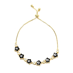 Black Clear Cubic Zirconia & Enamel Star with Evil Eye Links Slider Bracelet, Gold Plated Brass Jewelry for Women, Lead Free & Cadmium Free, Black, 10-5/8 inch(27cm)