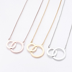 Mixed Color 304 Stainless Steel Pendant  Necklaces, Ring with Ring, Mixed Color, 24.4 inch(62cm), 1mm