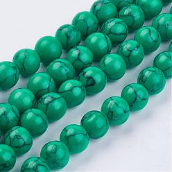 Green Imitation Synthetic Turquoise Bead Strands, Dyed, Round, Green, 6~6.5mm, Hole: 1mm, about 67pcs/strand, 15.74 inch