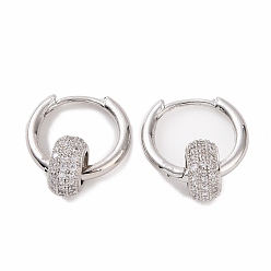 Прозрачный Плоские круглые серьги-кольца с кубическим цирконием из бисера, платиновые латунные украшения для женщин, прозрачные, 19.5 мм, штифты : 1.2 мм