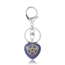 Lapis Lazuli Porte-clés coeur de lapis-lazuli naturel avec symbole kore, Porte-clés en pierre d'énergie reiki, pour sac, bijoux, décoration cadeau, 9.5x3 cm