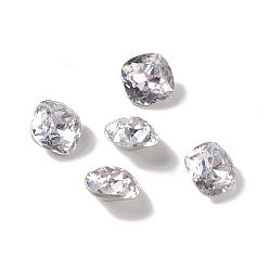 Clear Cubic Zirconia Cabochons, Pointed Back & Back Plated, Square, Clear, 8x8x4mm