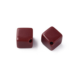 Dark Red Opaque Acrylic Beads, Cube, Dark Red, 13x14.5x14.5mm, Hole: 2mm, about 530pcs/500g