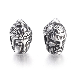 Plata Antigua Cuentas budistas de acero inoxidable 304, cabeza de Buda, plata antigua, 14x8.5x9 mm, agujero: 2 mm
