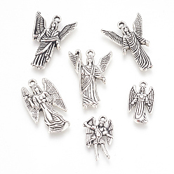 Античное Серебро Сплавочные подвески тибетского стиля, ангел, античное серебро, 19.5~28x10~18x2~3 мм, отверстия : 1.5~2 mm , 6 шт / комплект