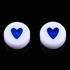Средно-синий Непрозрачные акриловые бусины, с эмалью, плоско-круглые с сердцем, светло-синий, 7x3.5 мм, отверстие : 1.2 мм, Около 3600~3700 шт / 500 г